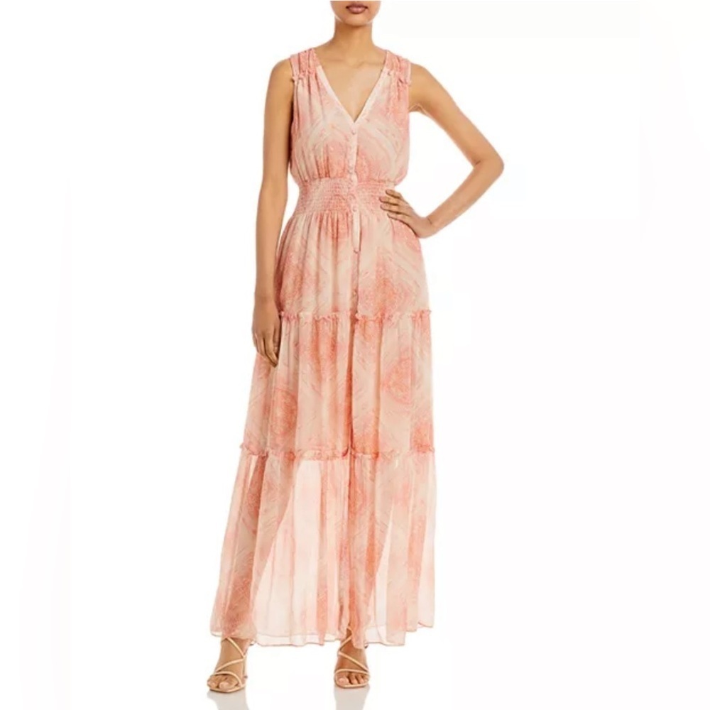 NWT Ramy Brook Printed Poppy Peach Maxi Dress Silk Blend Small - Picture 1 of 11